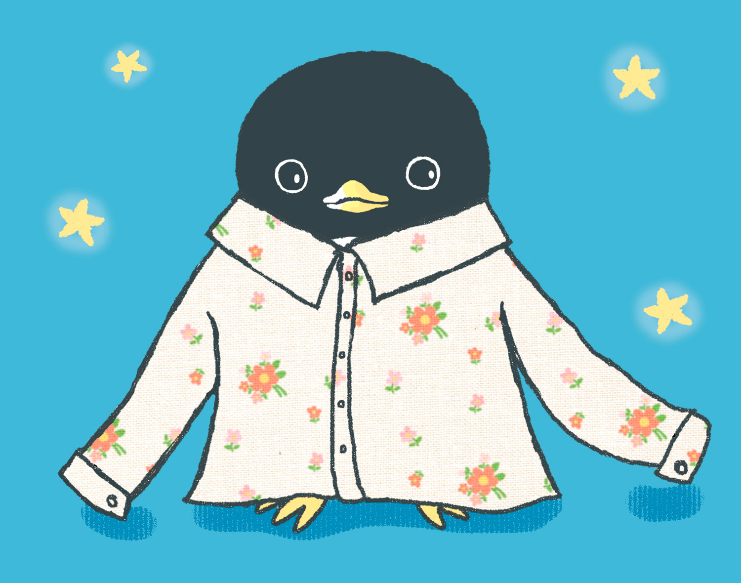 イラスト・花柄シャツペンギン01